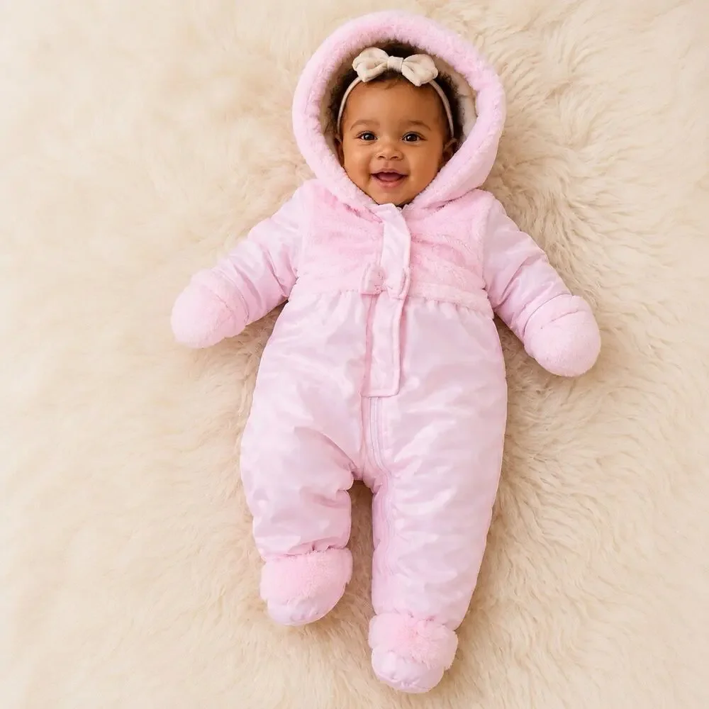 London Fog Vintage Baby Girl Snowsuit size 6-9 month Pink Embroidered Roses Warm